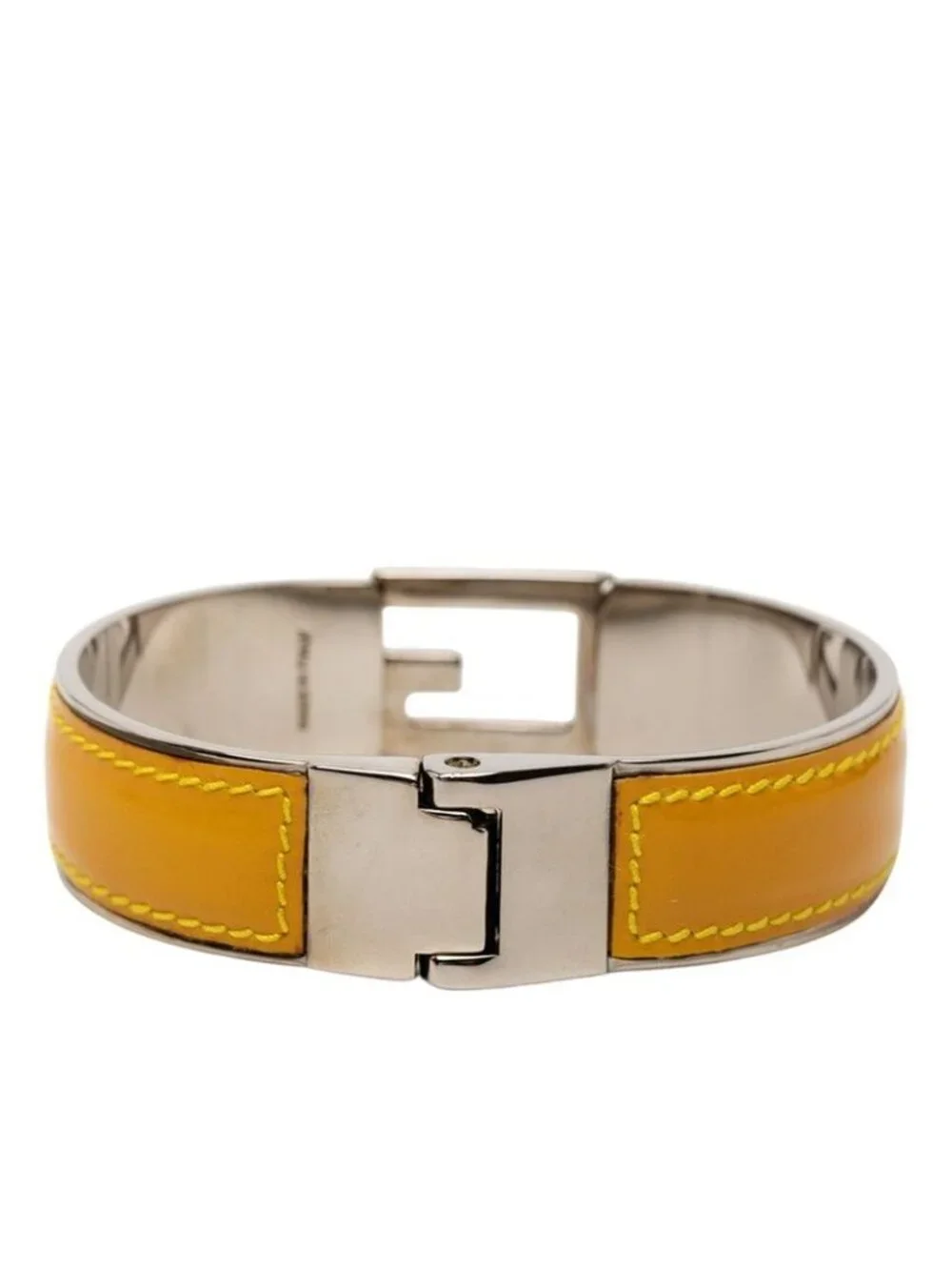 Gucci Logo Bangle Silver And Yellow Patent Leather And Metal Bracelet